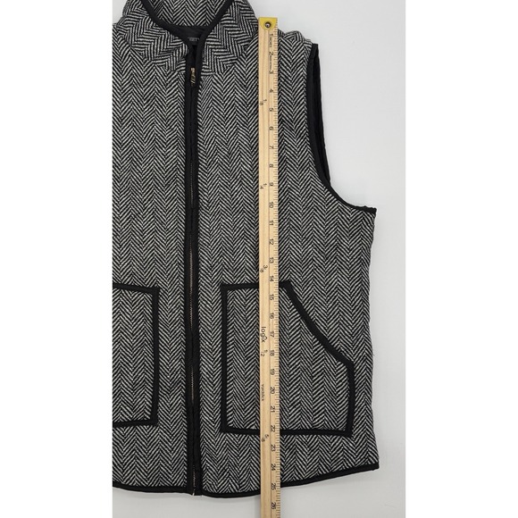 Quilted Puffer Herringbone Tweed Vest Black White Full Zip Pockets Women's Sz M - Picture 12 of 12